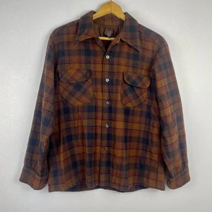VTG 60's Pendleton Wool Board Shirt Large Flannel Plaid Loop Collar Button Down - Picture 1 of 8