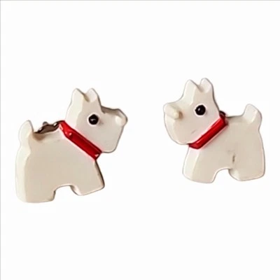 Brincos Scottish Terrier Branco Lucite Meio Século Moderno 1960 - Imagem 1 de 3