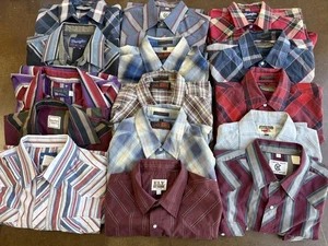 Lot Of 15 PEARL SNAP WESTERN SHIRTS-Wrangler Ely Cattleman Canyon Guide Size L - Picture 1 of 7