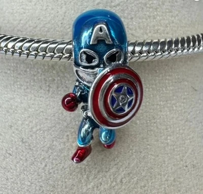 Pandora x Marvel The Avengers Captain America Charm-Anhänger S925 ECHTSILBER - Bild 1 von 3