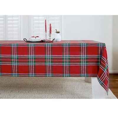  Linen Tartan Plaid Tablecloth 60 x 90 Inch  90" x 60" (Rectangular) Red Madras - Image 1 of 4