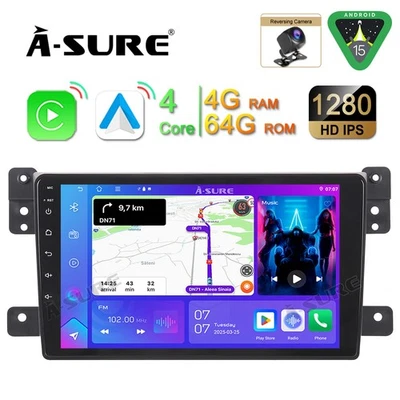 4+64GB Android 15 for Suzuki Grand Vitara 2005-2014 Apple CarPlay Radio GPS +CAM - Image 1 of 4