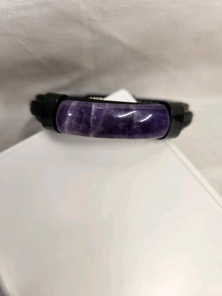 Pulsera de cuero Mkat con piedra natural amatista Foto 1 de 4