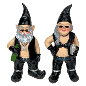 Gnoschitt and Gnofun Thirsty Biker Garden Gnome Statues 7.5 Inches High - Picture 1 of 9