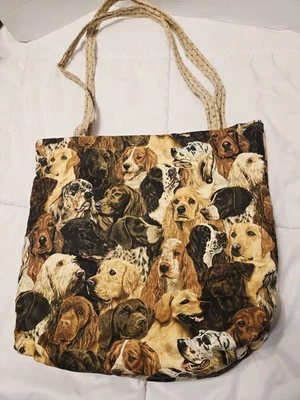 Dog Tote Bag Decorative Puppy Labrador Dalmatian Scotty Tapestry Art Purse - Image 1 of 4