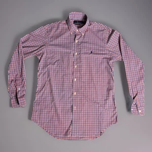 🔥Men’s Ralph Lauren Medium Red White Navy Check Button Down Dress Shirt Vintage - Picture 1 of 12