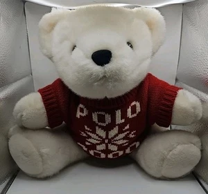 VTG Ralph Lauren Polo 2000 Winter White Bear Plush Red Snowflake Sweater Xmas - Picture 1 of 2