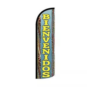 Bienvenidos Swooper Flutter Feather Flag | 3ft W x 11.5ft Tall - Picture 1 of 3
