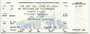 Ticket (Full) - 1998-09-08 Colorado Rockies vs. Florida Marlins at Coors Field - Picture 1 of 1