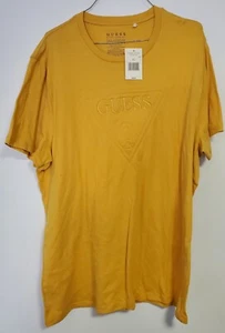 GUESS EMBOSSED TRIANGLE T-SHIRT Coral Yellow/Gold New with defect - Picture 1 of 4