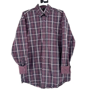 George Strait Wrangler Western Shirt Mens Medium Burgundy Plaid Floral Flip Cuff - Picture 1 of 7