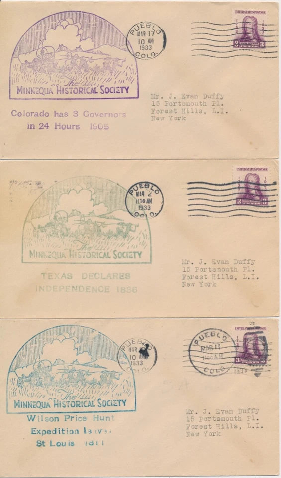 Minnequa Historical Society lot of 3 Colorado Event covers 1933 - Image 1 of 1