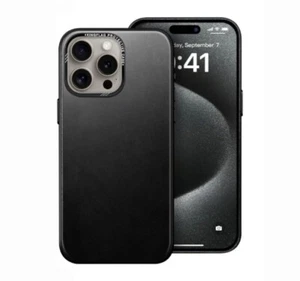 Kingflag Genuine Leather Case for iPhone 15 Pro Max 6.7" Oil Wax (Coal Black) - Picture 1 of 10
