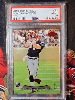 2010 Topps Prime Red Rob Gronkowski PSA Mint 9 Rookie RC #42 Patriots SP 52 /75 - Image 1 of 2