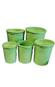 Vintage Tupperware Apple Green Nesting Canisters Set of 5 Servalier Lids 4 - Bild 1 von 23
