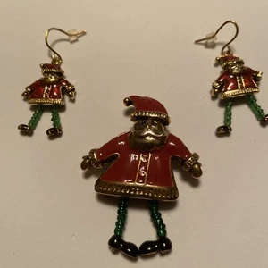 Christmas Vintage Matching Pin Pendant Brooch and Earrings Set - Moving Legs - Bild 1 von 5