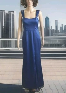 XSCAPE Womans Size 2 Double-Strap Satin Gown Dress Navy Blue - Picture 1 of 15