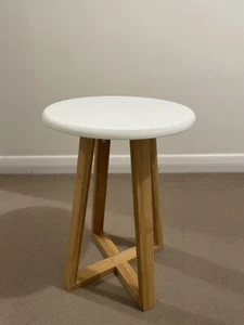 Viborg Round Stool, Bamboo - White - Picture 1 of 6