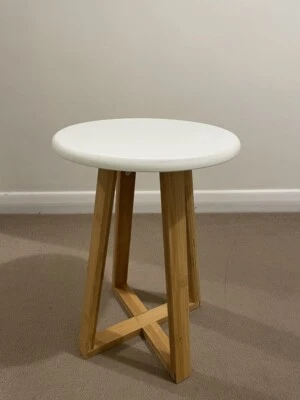 Viborg Round Stool, Bamboo - White - Image 1 of 4