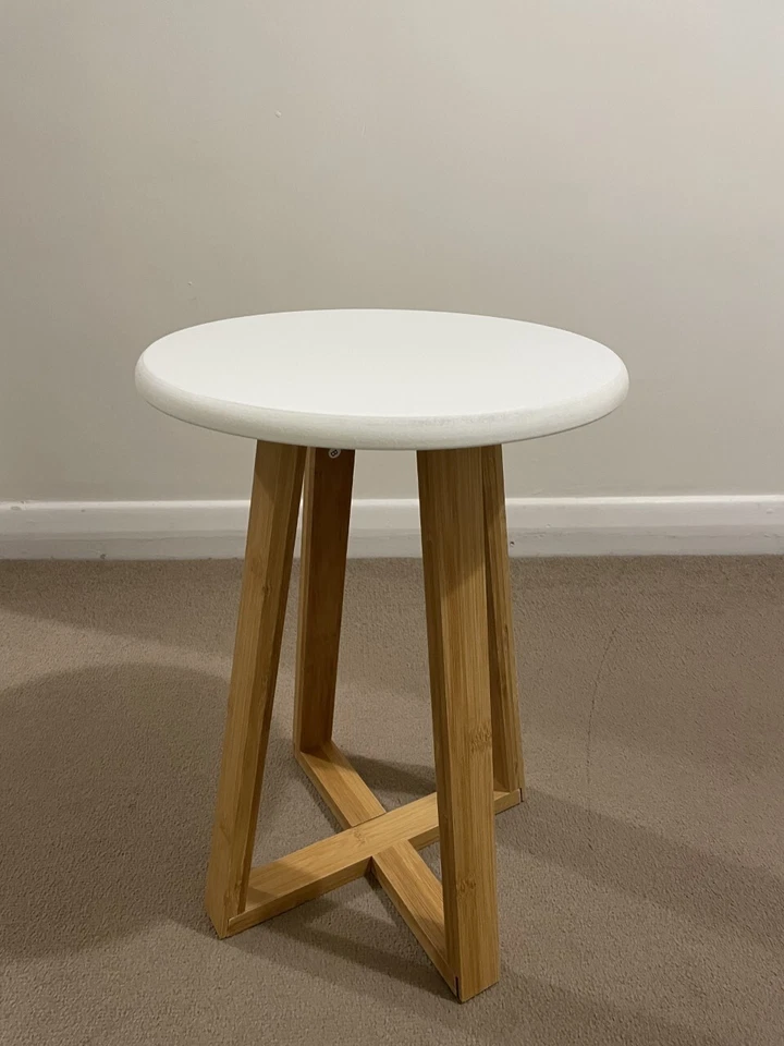 Viborg Round Stool, Bamboo - White - Image 1 of 4