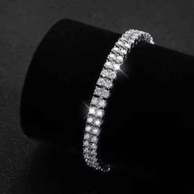 3mm D Color Moissanite Tennis Bracelet 925 Sterling Silver 18K White Gold Plated - Image 1 of 4