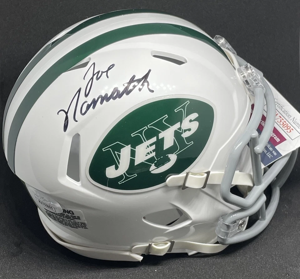 JOE NAMATH SIGNED NEW YORK JETS THROWBACK 65-77 SPEED MINI HELMET JSA WA755095 - Image 1 of 1