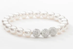 💎Touchstone Crystal Bracelet Pearl Stretch 2 1/4” Clear New Condition - Picture 1 of 9