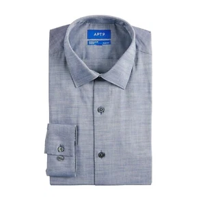 APT.9 Premier Flex schmale Passform Spread-Kragen Kleid Shirt marineblau Chambray XLarge 32/33 - Bild 1 von 7