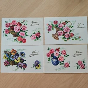 4 X Vintage French Floral Postcards Unposted Embossed  - Imagen 1 de 11