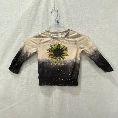 Stay Wild Sunflower Top Girls  XS  Knit T-Shirt Long Sleeve Peach Black Yellow - Image 1 of 4