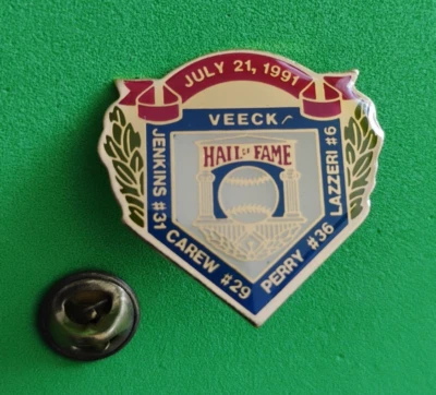 National Baseball HOF Inductees 1991 Veeck-Jenkins-Carew-Perry-Lazzeri MLB Pin - Imagem 1 de 2