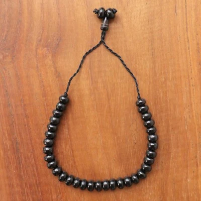 Black Kuka Tasbih - 33ct Short Barrel 8mm Handmade Seed Muslim Prayer Beads - Image 1 of 4