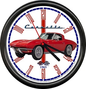 Licensed 1963 Red Corvette Muscle Car General Motors Vintage Sign Wall Clock - Picture 1 of 1
