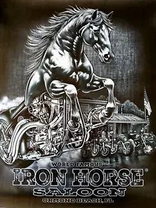 Striscione in vinile Iron Horse Saloon 24" x 23" biker bar con licenza nuovo logo - Foto 1 di 5