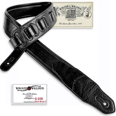 Correa de guitarra acolchada negra sobre negra Walker & Williams G-105 guante parte posterior de cuero Foto 1 de 4
