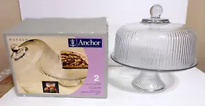 Anchor Hocking Monaco 2 Stck. Schwer Glas Kuchen Standfuß Kuppel oder Bowle Schüssel HERGESTELLT IN DEN USA - Bild 1 von 4