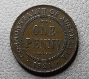 * 1921 PENNY 5 PEARLS AUSTRALIA BRONZE COIN #QYA69 - Picture 1 of 6