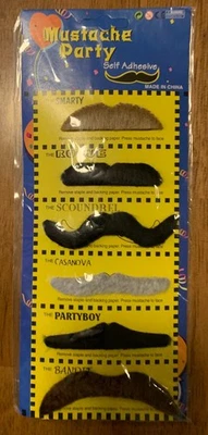 Set of 6 Self Adhesive Fake Mustaches "Mustache Party" Costume Halloween NIP - Image 1 of 4