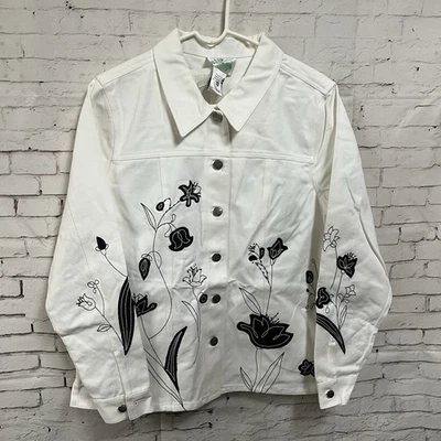Quacker Factory Medium White Denim Jean Jacket Black Embroidered New NWT NOS - Image 1 of 4