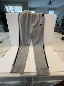 Adidas Boys Athletic Pants Large 14/16 Gray Black Strpe Polyester Sweats - Picture 1 of 8