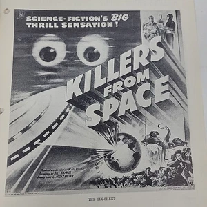 1950s Killers from Space Exhibitor Sheet Peter Graves Sci-Fi Horror Movie Promo - Picture 1 of 9