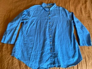 Soft Surroundings Outer Banks Blue 100% Linen Shirt Button Up Long Sleeve 2X - Picture 1 of 7