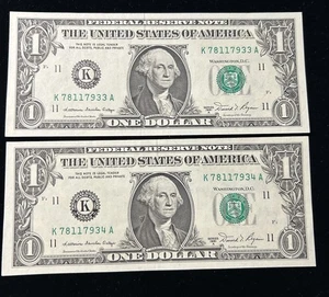 (2) (UNC) 1981 $1 Consecutive # Dallas Federal Reserve Notes-A112 - Picture 1 of 2