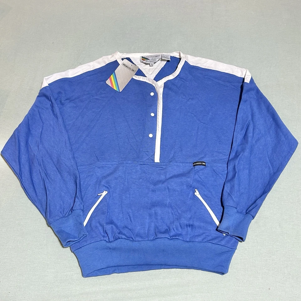 Suéter masculino pequeno azul pulôver novo com etiquetas MEMBERS ONLY 80s vintage camisa 1/2 botão novo com etiquetas - Imagem 1 de 4