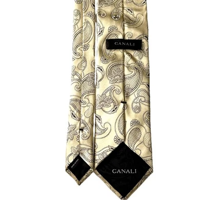 Corbata Canali Beige 100% Seda Floral Paisley Jacquard Lujo Italia Foto 1 de 4