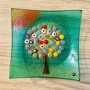 Murano Italien Millefiori Schmelzglas Lebensbaum Kunst Schmuck Schale Vintage 2000 4,5" - Bild 1 von 7