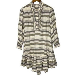 Vestido Zimmermann Color Neutro Juno Mezcla de Lino Rayas Volantes Talla 1 EE. UU. 6 - Imagen 1 de 12