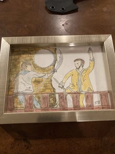 Feder und Tusche Original Zeichnung mit gespitzten Essstäbchen und farbiger Tinte - Bild 1 von 1