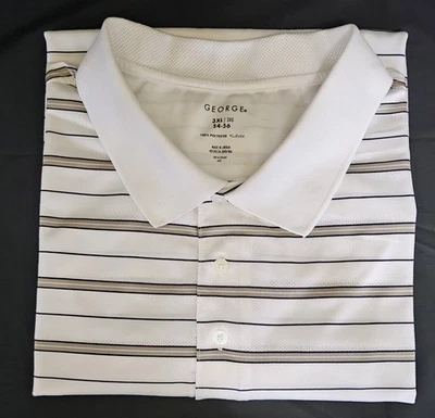 GEORGE Men Casual Shirt Size 3XL (54/56) White, Tan Striped Short Sleeve - Image 1 of 4
