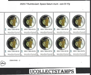 Olanda 2025-7 Space Saturn Fiji moneta da 1 dollaro su foglio di francobolli mnh u - Foto 1 di 1